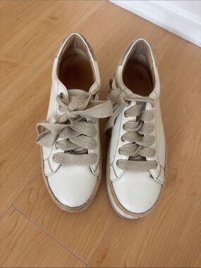 Joie Womens Cream Leather Lace-Up Platform Sneakers